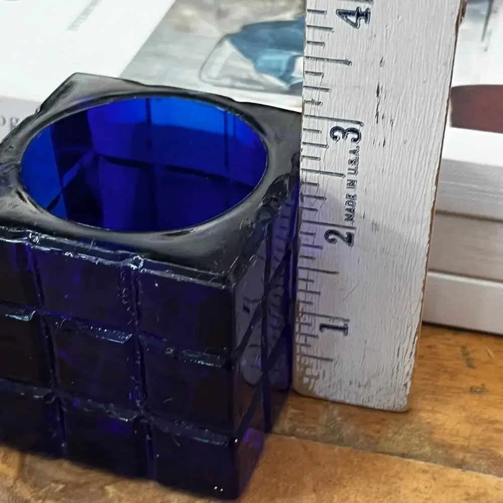 Square Cube Decorative Candle Holder Cobalt Blue MCM